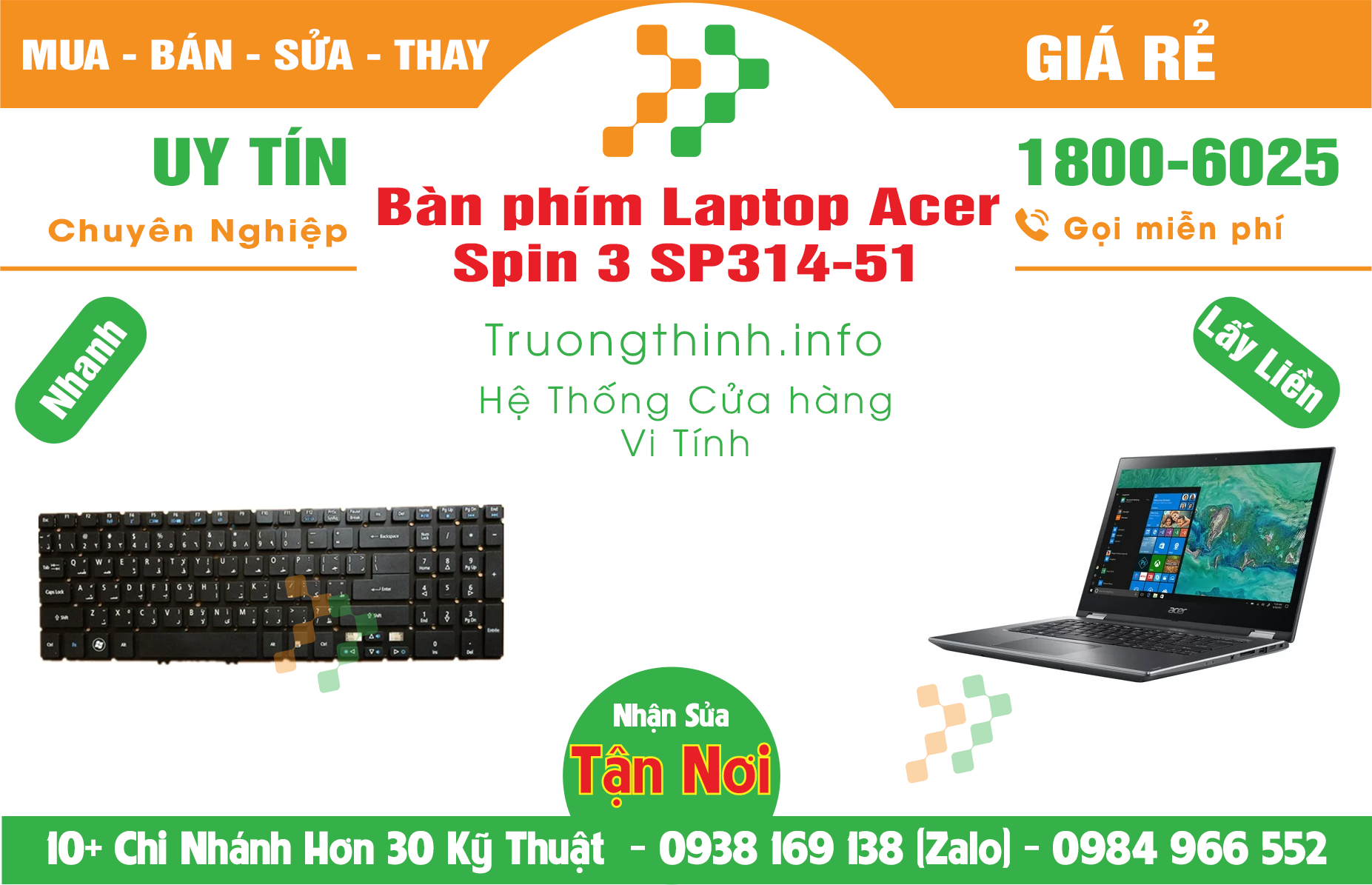 Mua Bán Bàn Phím Laptop Acer Spin 3 SP314-51 Giá Rẻ | Máy Tính Trường Thịnh Giá Rẻ