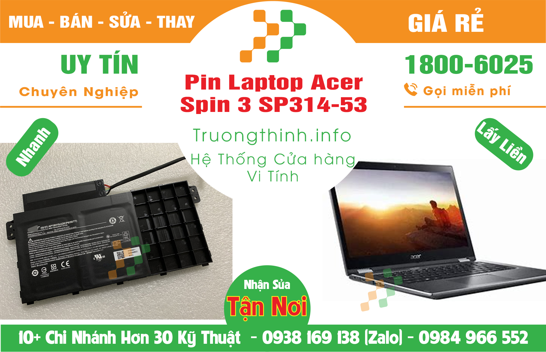 Mua Bán Pin Laptop Acer Spin 3 SP314-53 Giá Rẻ | Máy Tính Trường Thịnh Giá Rẻ