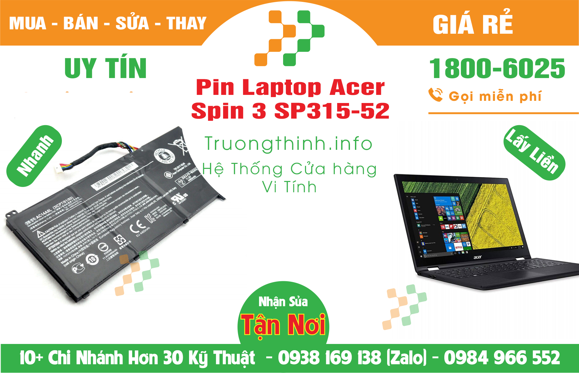 Mua Bán Pin Laptop Acer Spin 3 SP315-52 Giá Rẻ | Máy Tính Trường Thịnh Giá Rẻ