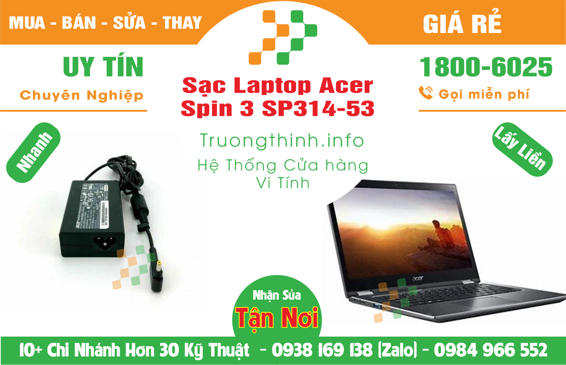Mua Bán Sạc Laptop Acer Spin 3 SP314-53 Giá Rẻ | Máy Tính Trường Thịnh Giá Rẻ