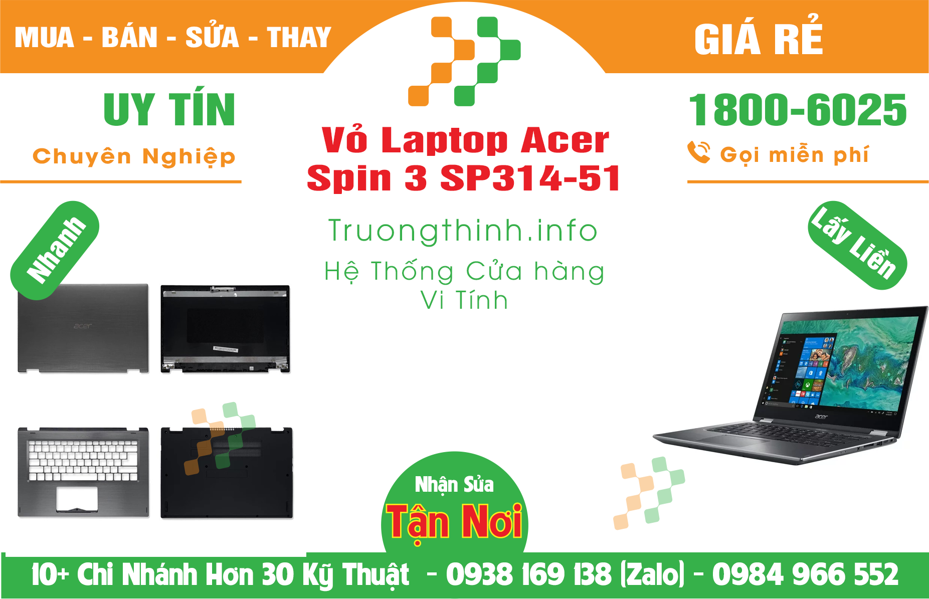 Mua Bán Vỏ Laptop Acer Spin 3 SP314-51 Giá Rẻ | Máy Tính Trường Thịnh Giá Rẻ