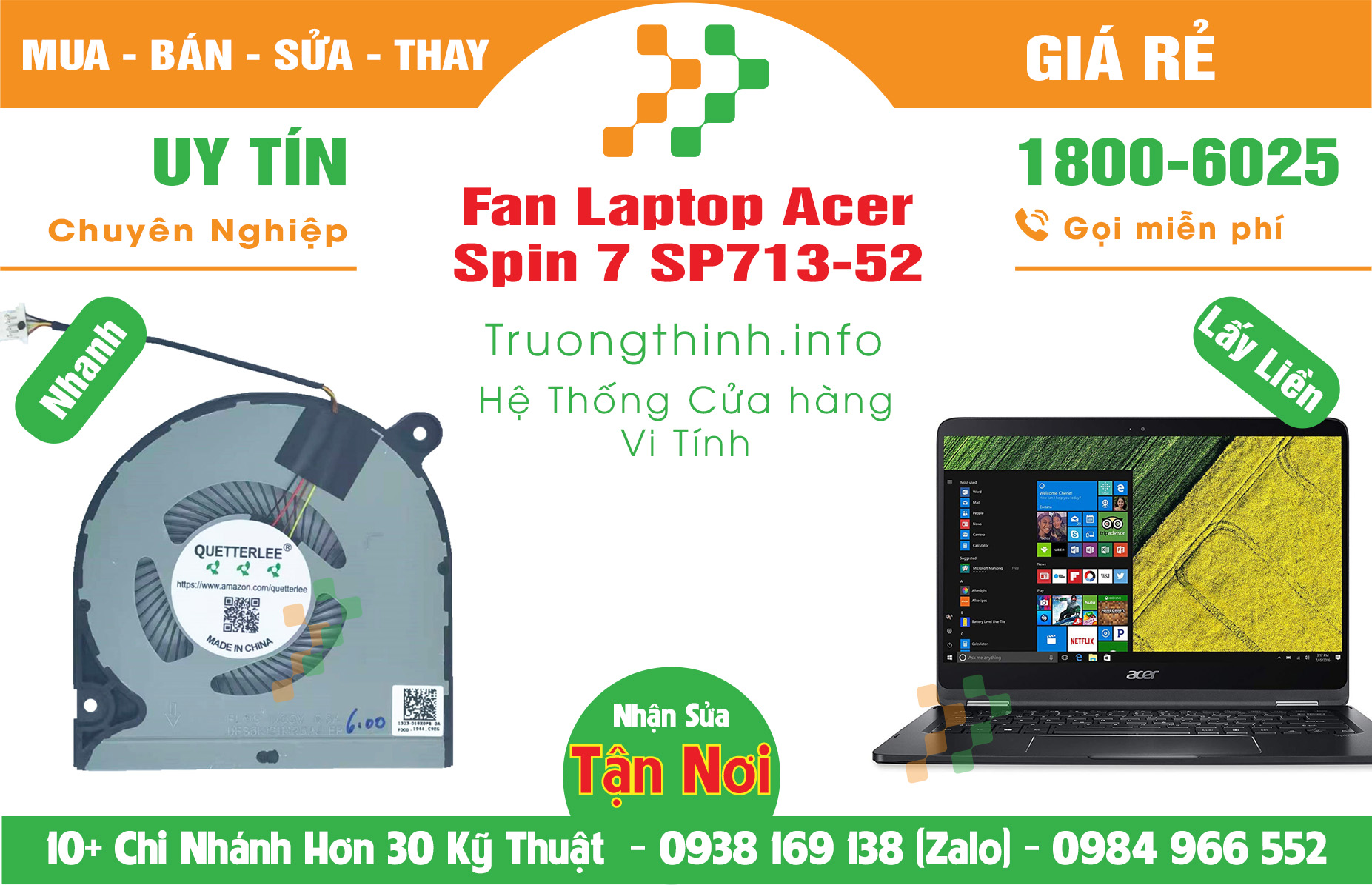Mua Bán Quạt Tản Nhiệt Laptop Acer Spin 7 SP713-52 Giá Rẻ | Máy Tính Trường Thịnh Giá Rẻ