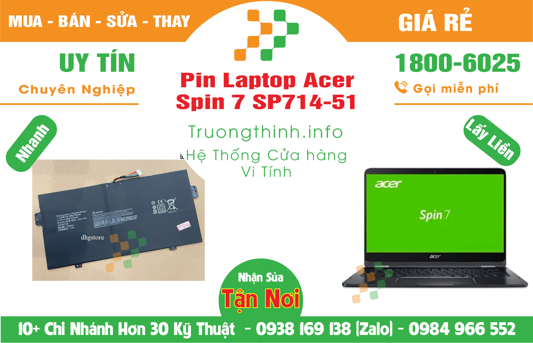 Mua Bán Pin Laptop Acer Spin 7 SP714-51 Giá Rẻ | Máy Tính Trường Thịnh Giá Rẻ