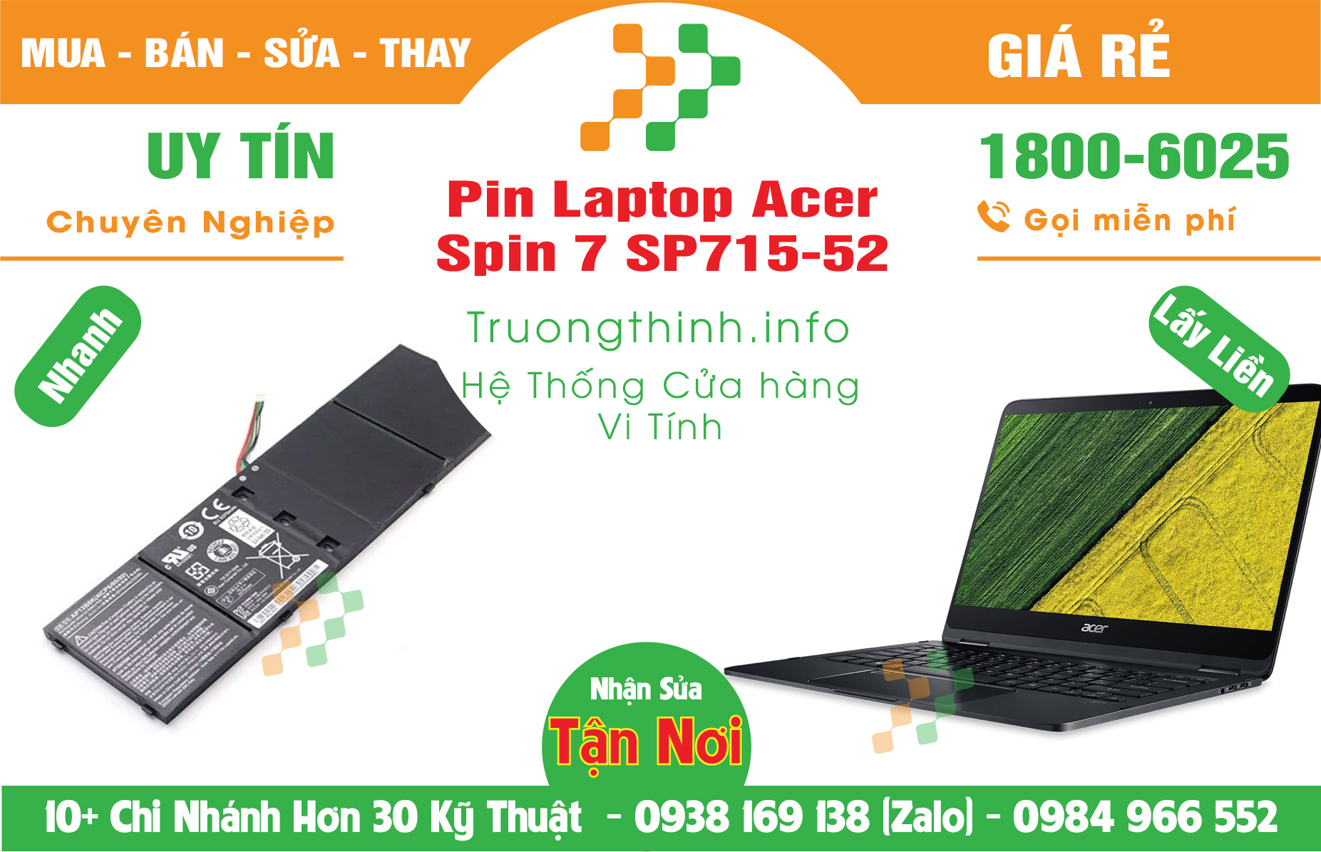 Mua Bán Pin Laptop Acer Spin 7 SP715-52 Giá Rẻ | Máy Tính Trường Thịnh Giá Rẻ