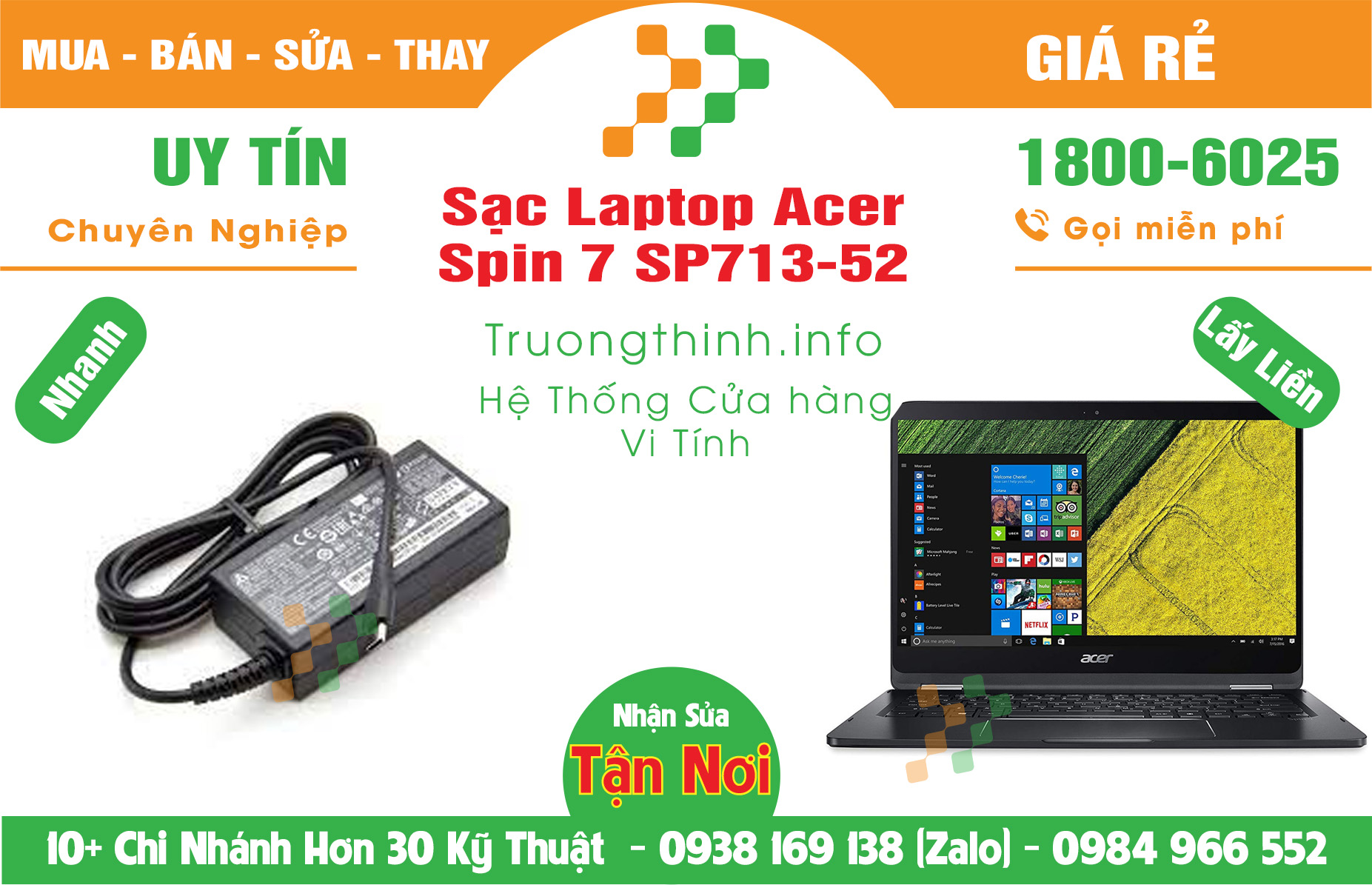 Mua Bán Sạc Laptop Acer Spin 7 SP713-52 Giá Rẻ | Máy Tính Trường Thịnh Giá Rẻ