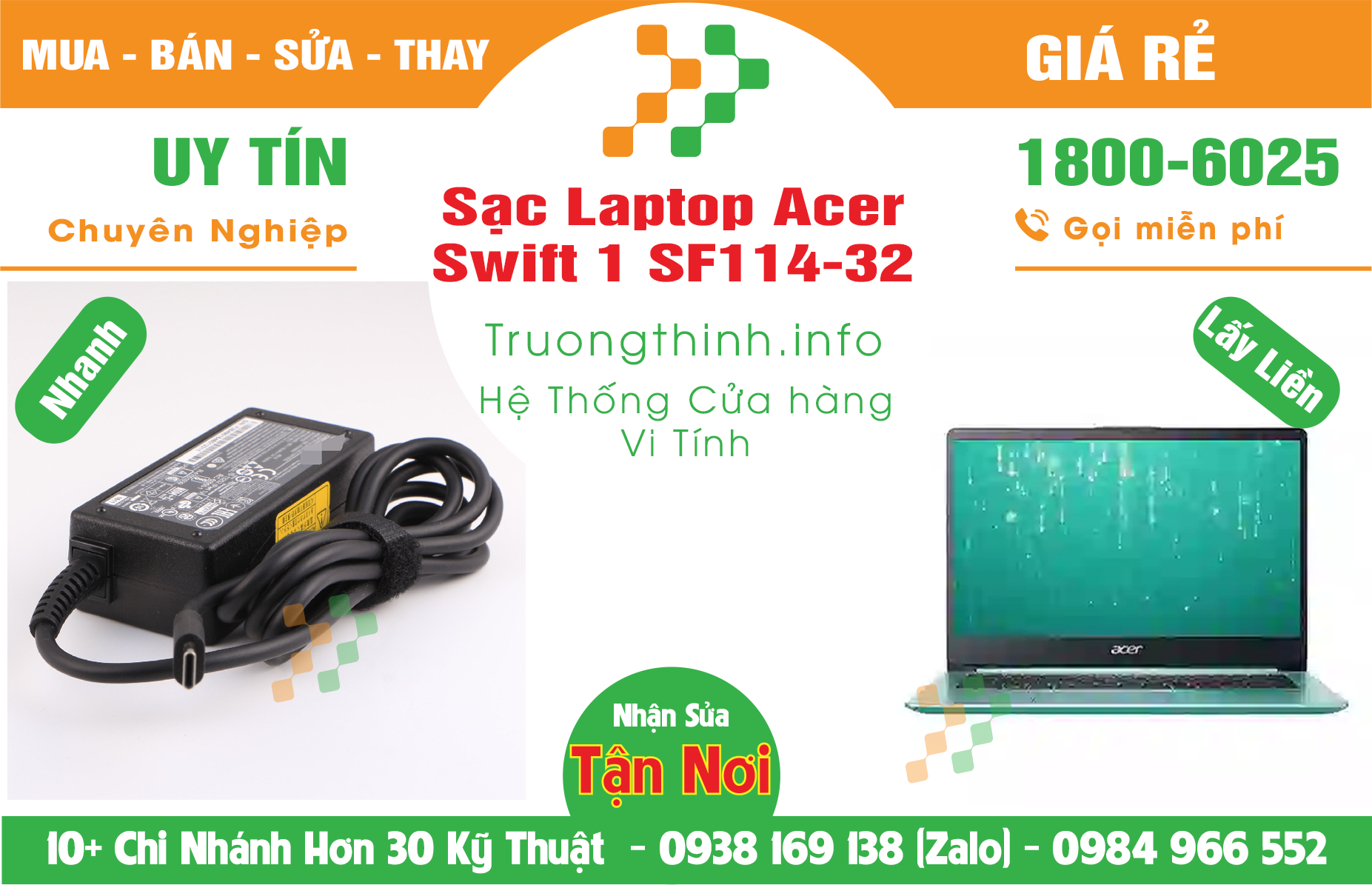 Mua Sạc Acer Swift 1 SP114-32 Giá Rẻ | Máy Tính Trường Thịnh Giá Rẻ