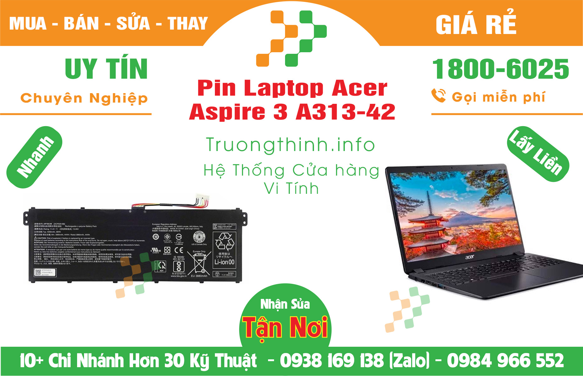 Mua Bán Pin Acer Aspire 3 A313-42 Giá Rẻ | Máy Tính Trường Thịnh Giá Rẻ