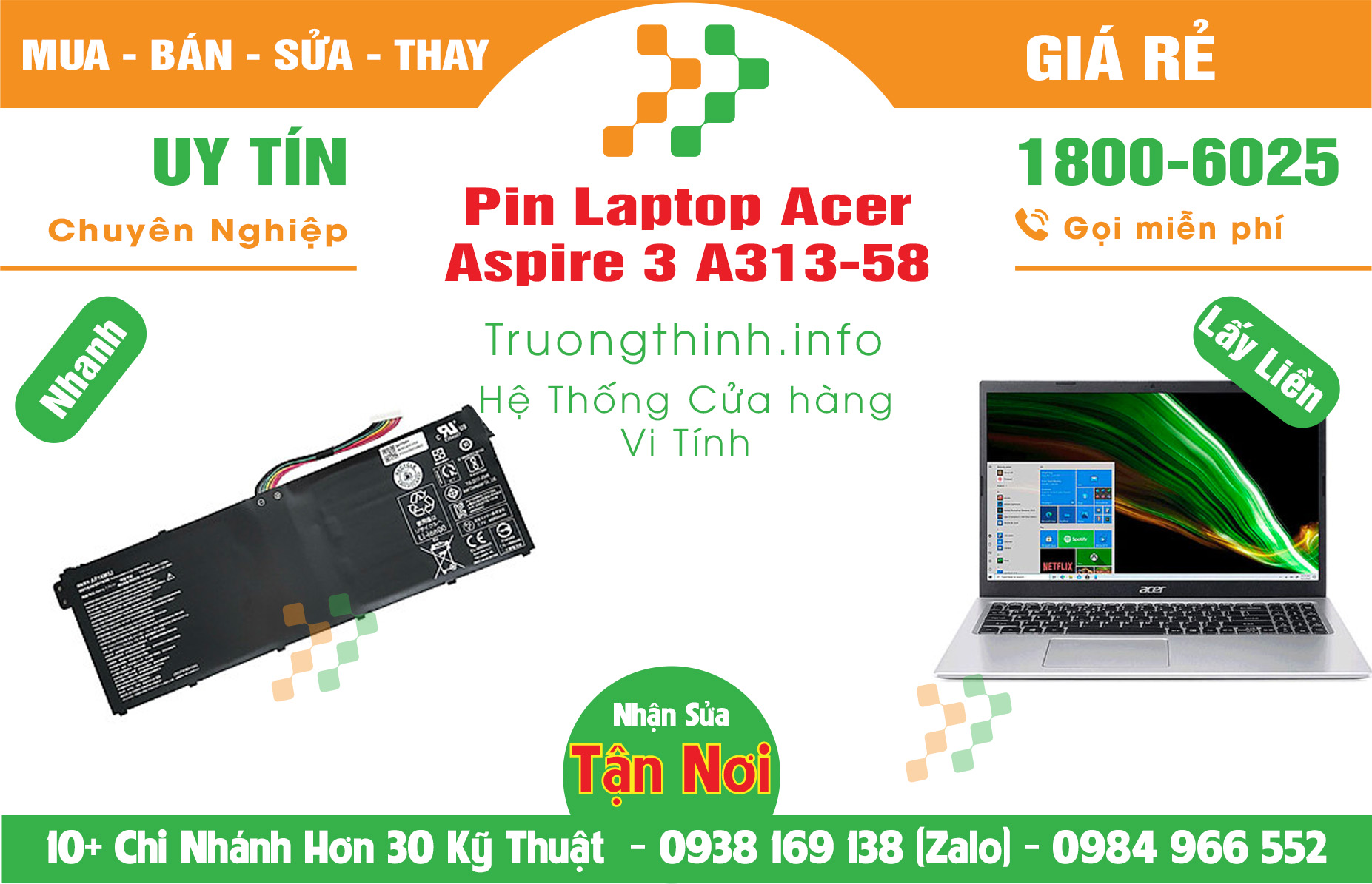 Mua Bán Pin Acer Aspire 3 A313-58 Giá Rẻ | Máy Tính Trường Thịnh Giá Rẻ