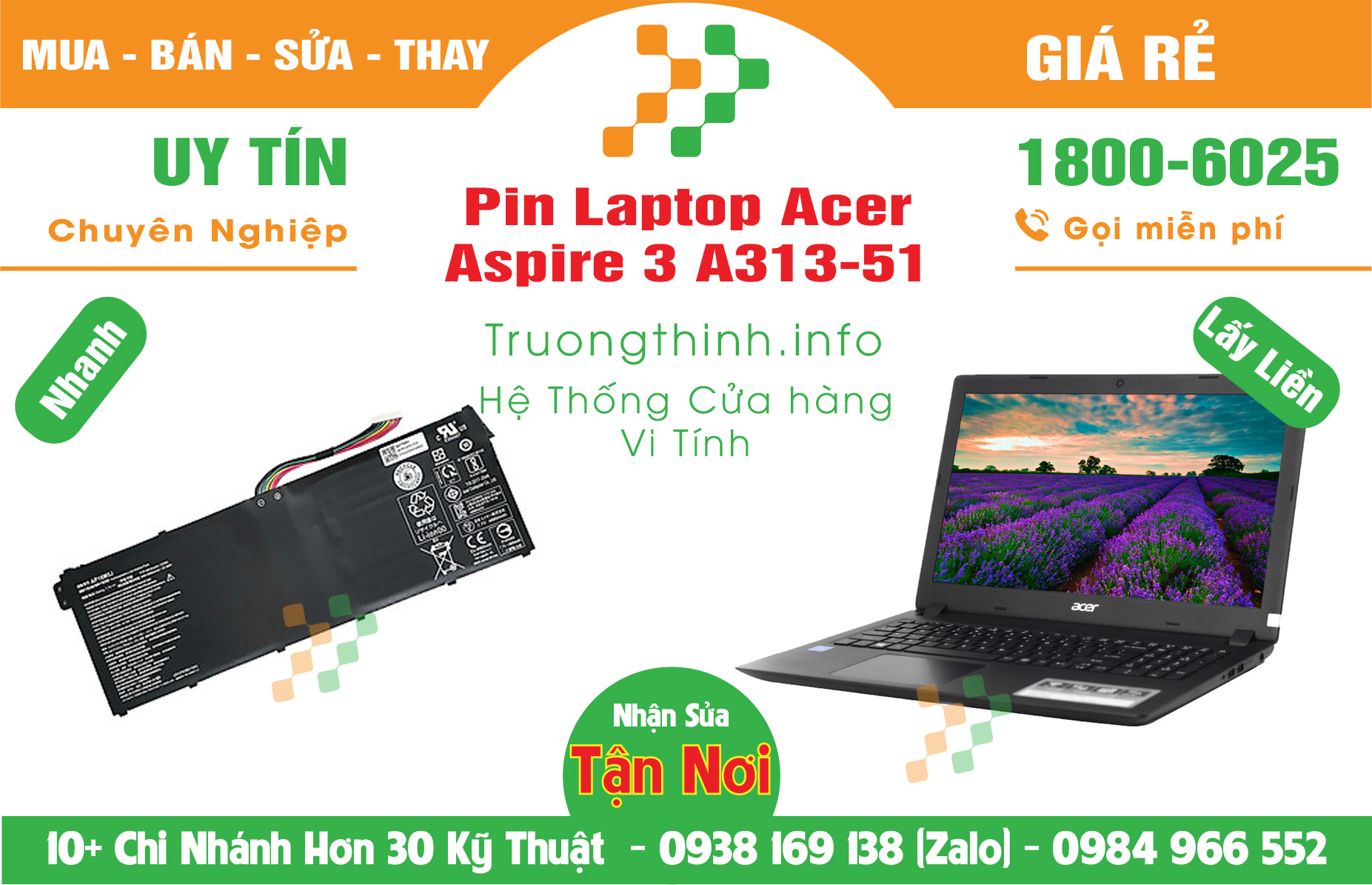 Mua Bán Pin Acer Aspire 3 A313-51 Giá Rẻ | Máy Tính Trường Thịnh Giá Rẻ