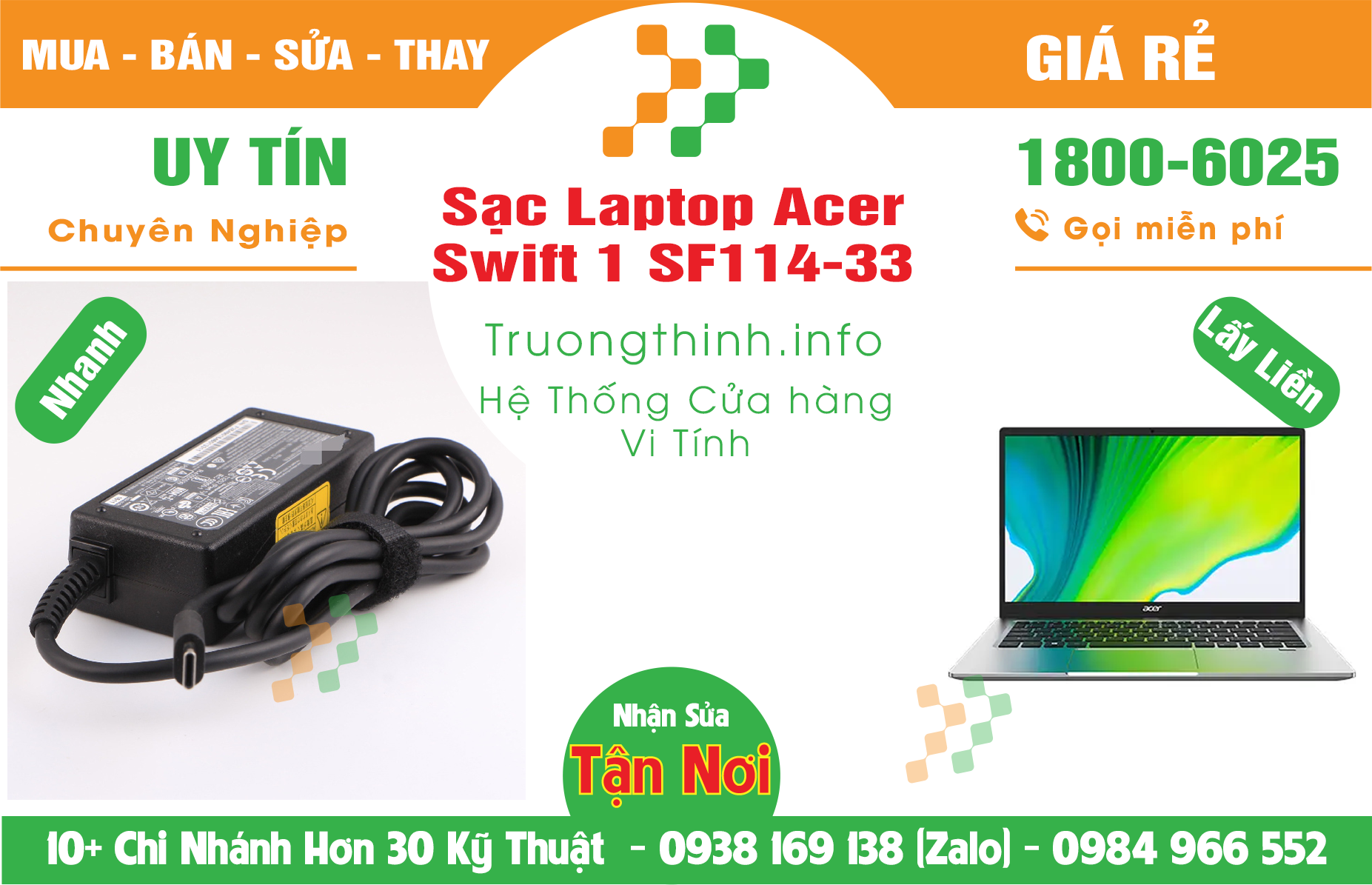 Mua Sạc Acer Swift 1 SP114-33 Giá Rẻ | Máy Tính Trường Thịnh Giá Rẻ