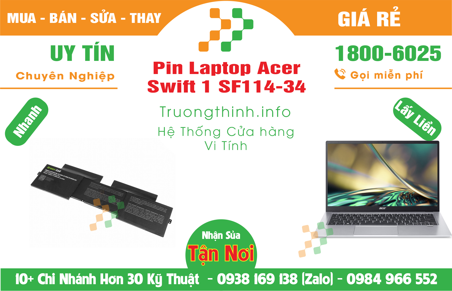 Mua Pin Acer Swift 1 SP114-34 Giá Rẻ | Máy Tính Trường Thịnh Giá Rẻ