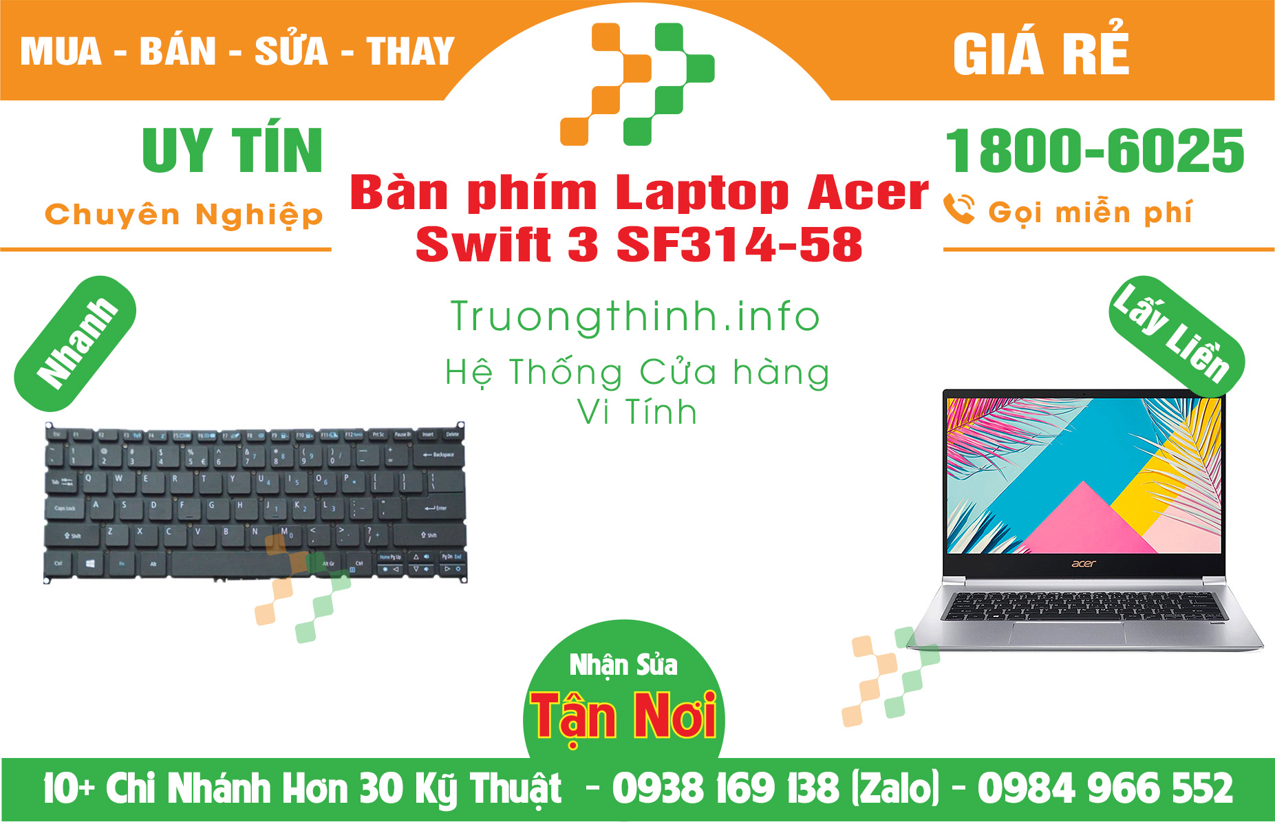 Mua Bán Bàn phím Laptop Acer Swift 3 SF314-58 Giá Rẻ | Máy Tính Trường Thịnh Giá Rẻ