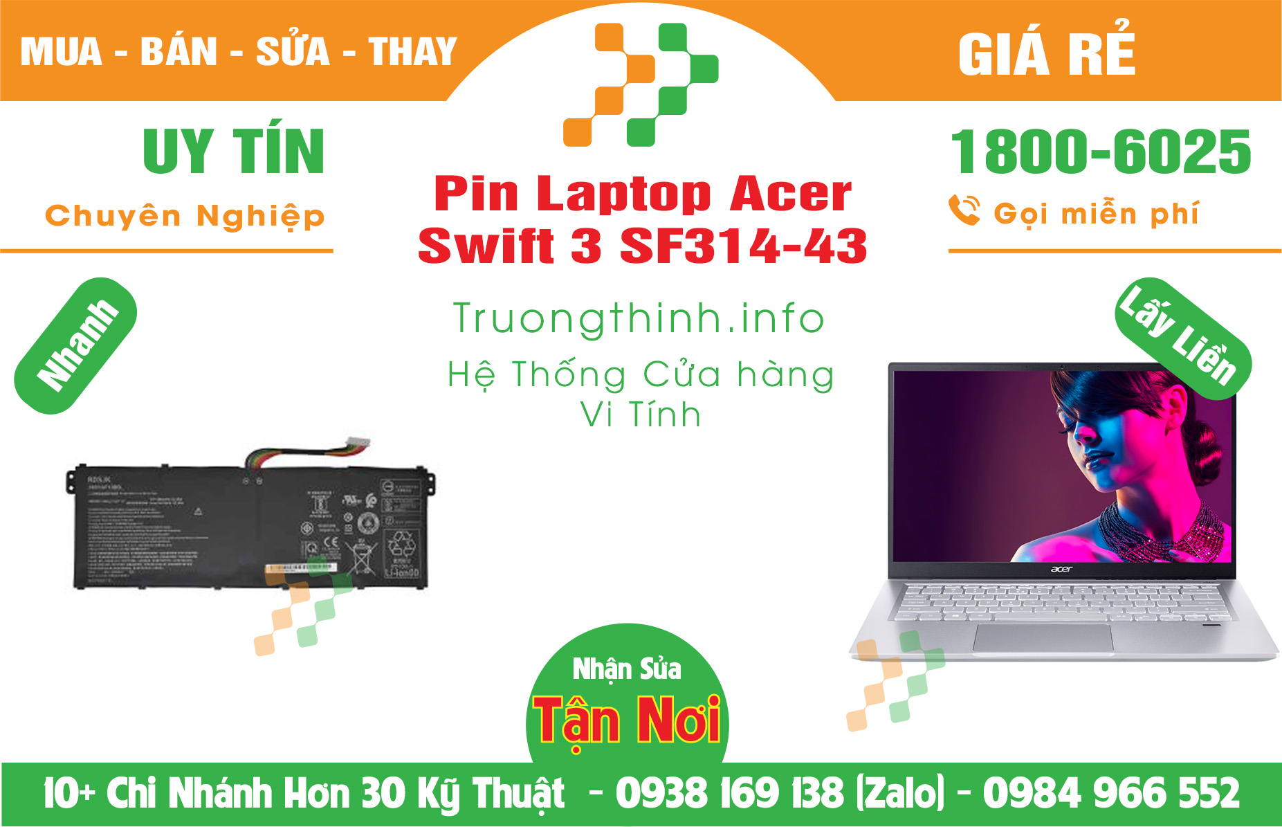 Mua Bán Pin Acer Swift 3 SF314-43 Giá Rẻ | Máy Tính Trường Thịnh Giá Rẻ