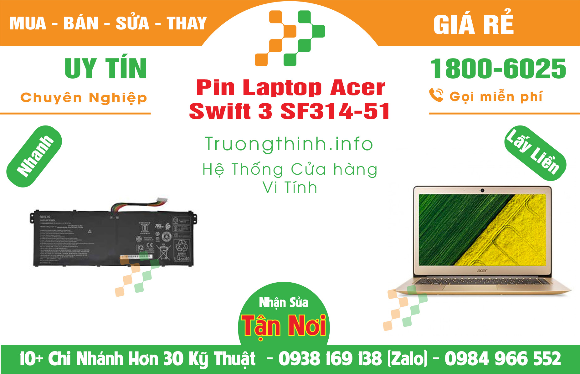 Mua Bán Pin Acer Swift 3 SF314-51 Giá Rẻ | Máy Tính Trường Thịnh Giá Rẻ