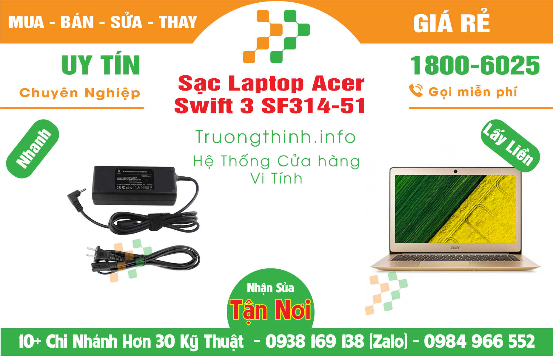 Mua Bán Sạc Acer Swift 3 SF314-51 Giá Rẻ | Máy Tính Trường Thịnh Giá Rẻ